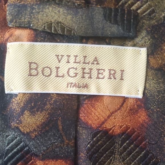 VILLA BOLGHERI 100% SILK Camouflage Tie in Orange and Brown - Picture 3 of 7